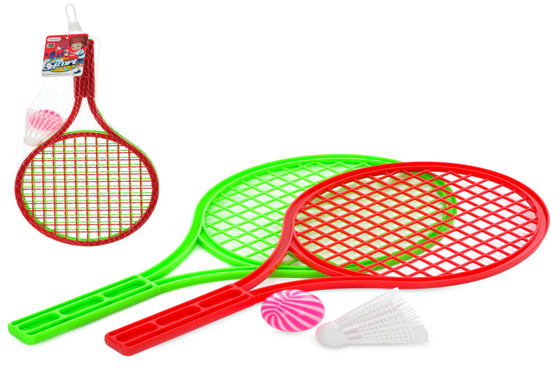 Ракетка MR 0899 (144шт) дитяча 2шт, розмір 39-18см, м'ячик, воланчик, в сітці,39-18-6см