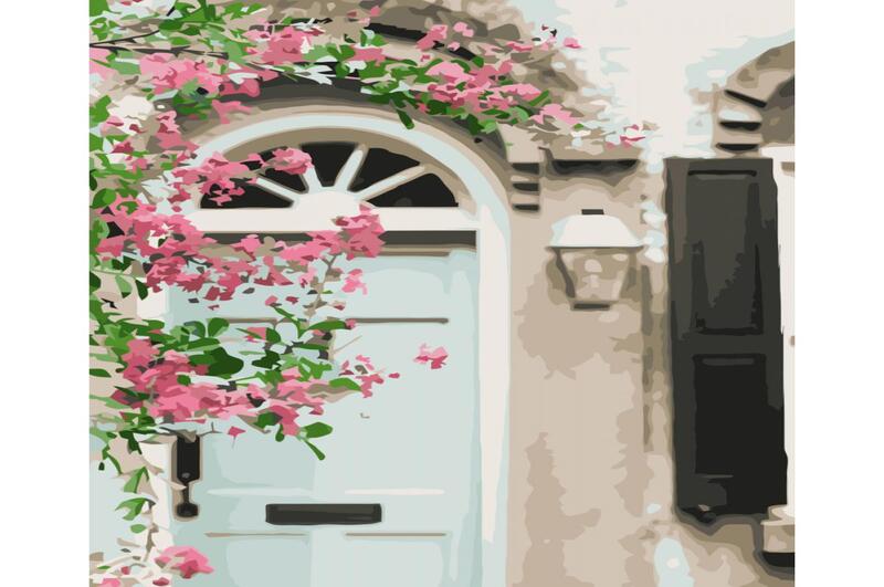 Картина по номерах Квітучий вхід у дім Strateg з лаком та рівнем розміром 40х50 см (VA-338