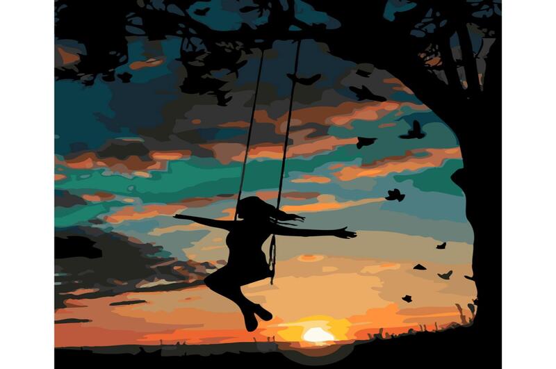 Картина по номерах SY6296 Дівчина на гойдалці ввечері", розміром 40х50 см"