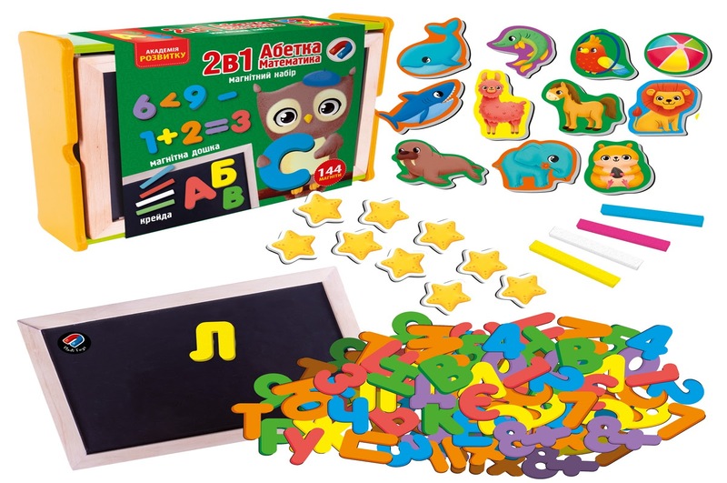 Магнітний набір 2 в 1 Абетка та математика" в дерев'яній коробці VT5411-17 (укр)"