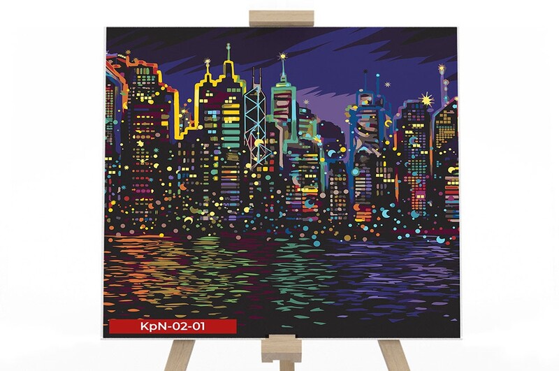 40см*40см кульок KpNe-02-01 №1 Нічне місто  Картина за номерами на полотні  (10)