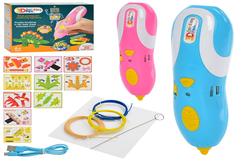 3D ручка D0757B (9шт) 15см,тип філаменту-пластик - PLA(2 кол),USBшнур, карточки, в кор,22-20-6,5см