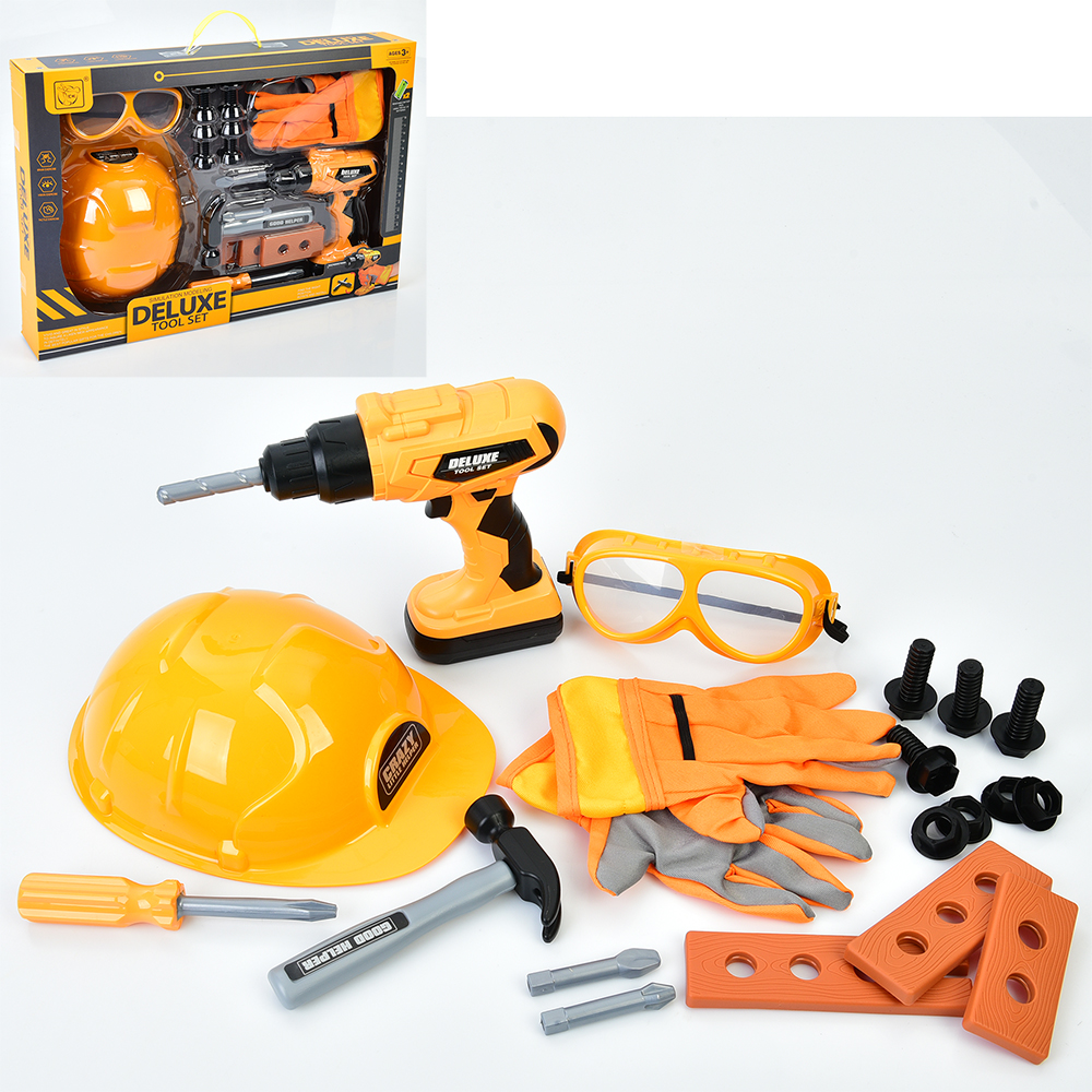 Набір інструментів HB3299-13 (12шт) каска, шуруповерт-оберт.насадка, рукавички, молоток, 20дет, на б