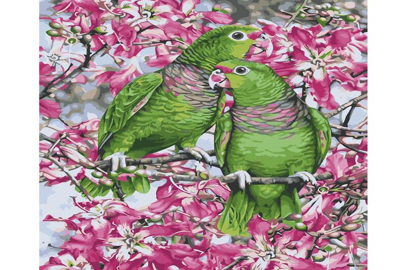 Картина по номерах Зелені папуги Strateg з лаком та рівнем розміром 40х50 см (VA-3665)
