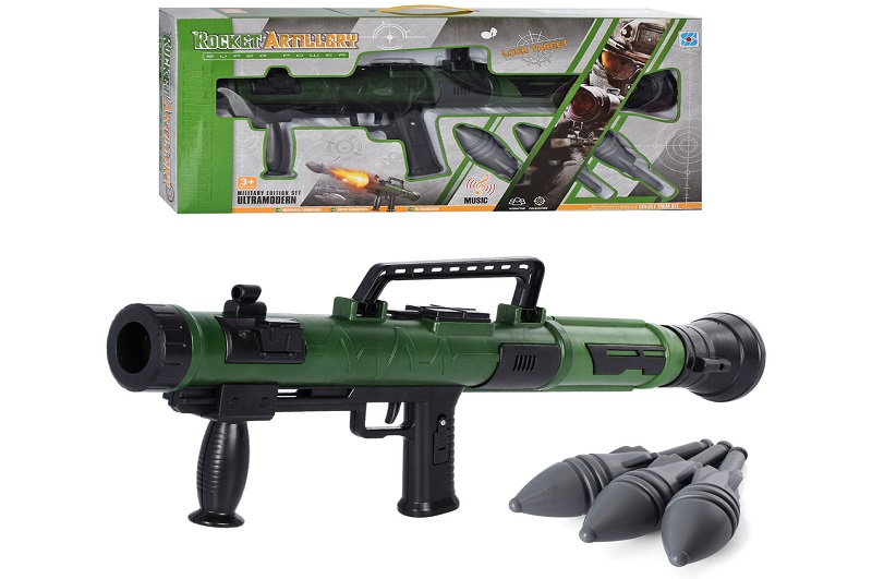 Гранатомет 0599-87 (12шт) 53см, стріляє гранатами (3шт-16см), звук, бат(таб), кор, 60-28-8,5см