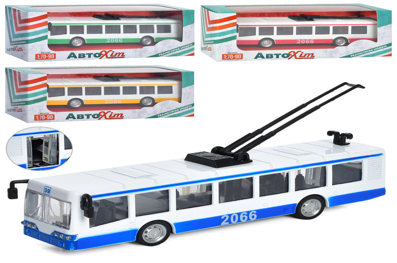 Тролейбус M 5661 (60шт) метал, інер-й, 17см, відкрив. двері, 4 кольори, в кор-ці, 19-7,5-6см