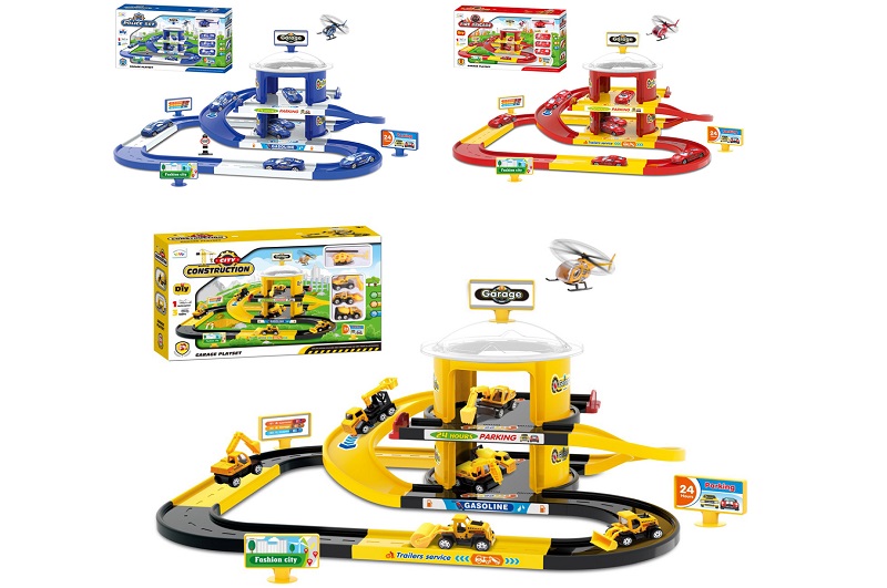 Гараж G74-75-7688 (12шт) 2 поверхи, транспорт 4шт, 29дет, 3 види, в кор-ці, 46-28-10, 5см