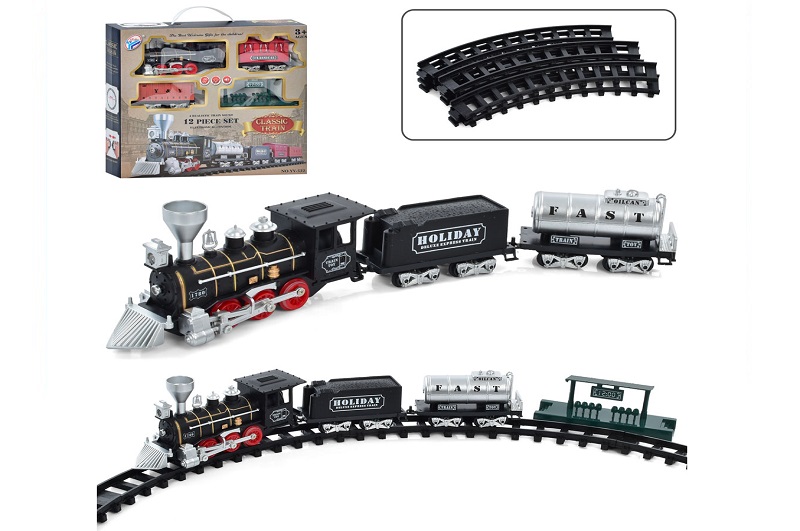 Залізниця YY-522 (12шт) 88-88см,локомотив,вагон 2шт,станція,звук,світло,дим,на бат-ці,2 вид,в кор-ці