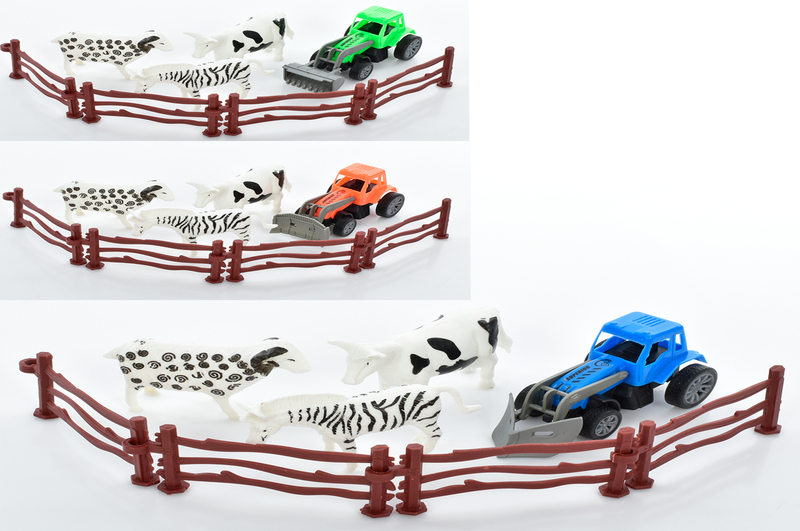 Набір з фігурками 680-41 (192шт) трактор(інерція) 9см, тварини3шт,паркан,мікс видів,в кульку,17-14-4