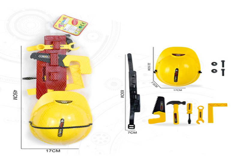 Набір інструментів 333-14 (60шт) 10 предметів, каска, пояс, 2 кольори, в сітці, 17-45-7см