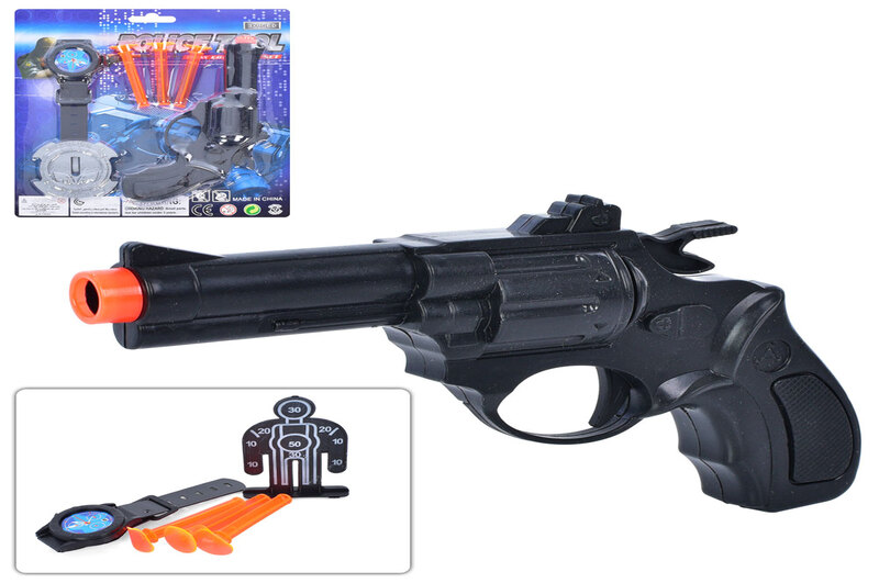 Пістолет 169HT-HV (216шт) 16 см, кулі присоски 3шт,годинник,мішень,2 види,на листі 21-19-3см