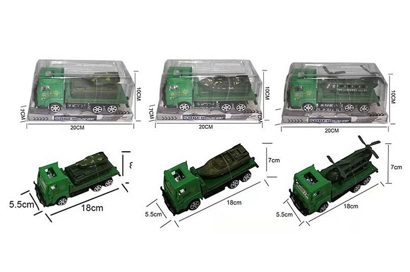 Трейлер арт. 558-928-M3B (192шт/2) військовий, 3види, машина в комплекті, короб. 20*7*10см