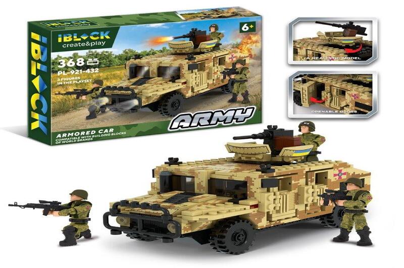 Конструктор IBLOCK арт. PL-921-432 (12шт) ARMY 368дет.,інструкція на укр мові, наліпки комплект кор.