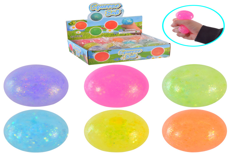 Антистрес м'ялка арт. C53828УПАК12шт (288шт) куля з блискітками 12 шт в дислей боксі