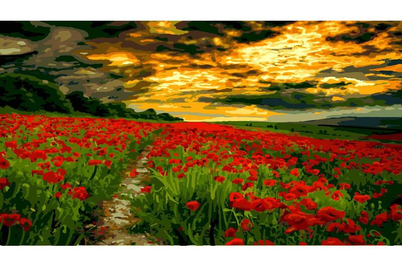 Картина по номерах Небо над маковим полем SY6617 Strateg з лаком та рівнем розміром 40х50 см