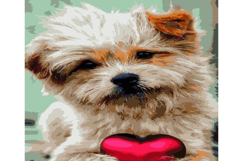 Картина по номерах Тер'єр з сердечком SY6811 Strateg з лаком та рівнем розміром 40х50 см