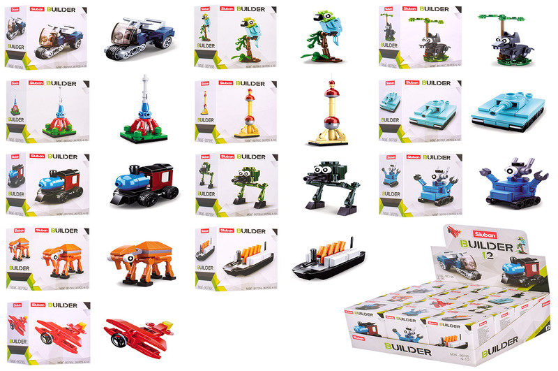 Конструктор SLUBAN M38-B0795 (540шт) транспорт/фігурка, від25дет, кор, 12шт (12вид) в дисплеї, 22-10