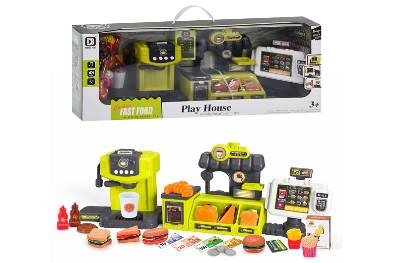 Магазин 8234 (14шт) фаст-фуд, прилавок+каса 32см (звук, світло), кавомашина (18см, звук, світло), пр