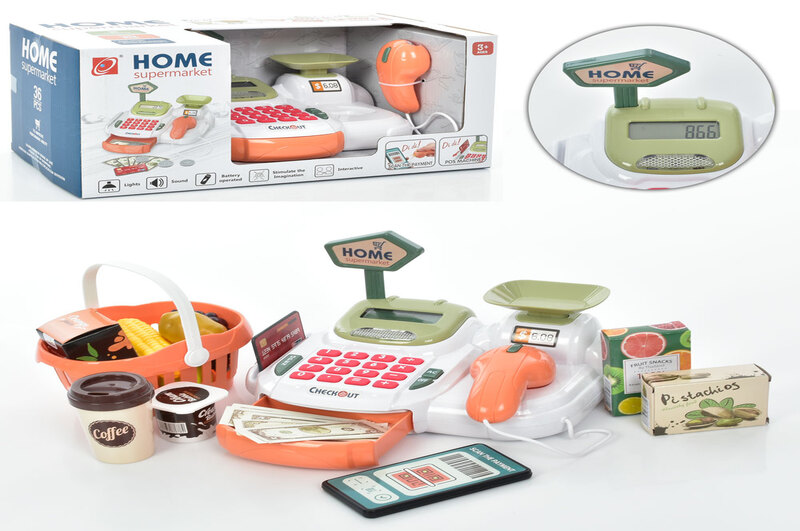 Касовий апарат 668-116 (12шт) 23см,сканер,продукти,ваги,купюри,монети,звук,світло,батар., в коробці