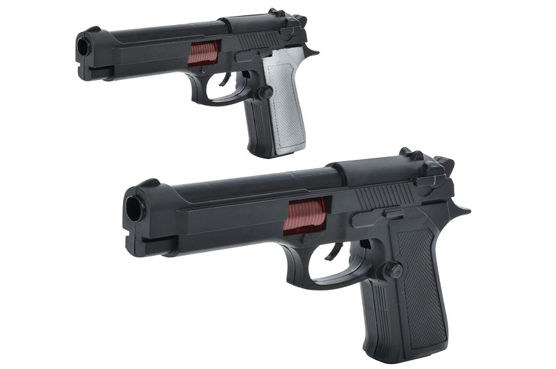 Пістолет 0025-16-17 (208шт) 25см, тріскачка, 2 види, в кульку, 27-18-3см