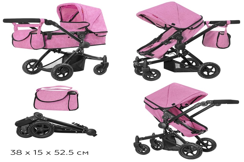 Коляска для ляльки 2в1 CARRELLO MAESTRO 9651B PINK з сумкою метал.кор.52,5*15*38 /1/