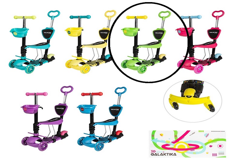 Самокат GS-0081/1 пластик.з сидінням+ручка+кошик+дод.кол.PU світ.120*30мм 3,2кг 6кол.кор./6/