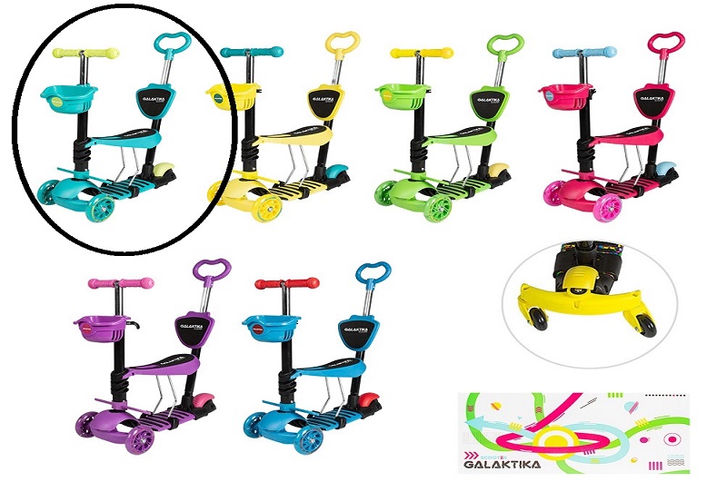 Самокат GS-0081/1 пластик.з сидінням+ручка+кошик+дод.кол.PU світ.120*30мм 3,2кг 6кол.кор./6/