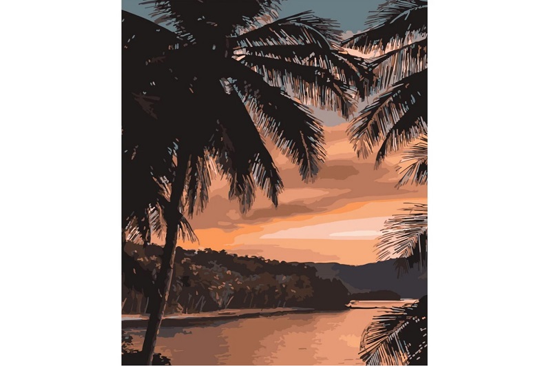 Картина по номерах При заході сонця Strateg розміром 40х50 см (DY247) БЕЗ ЛАКУ