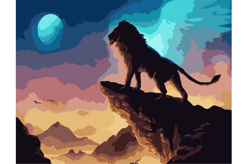 Картина по номерах Лев на скелі Strateg розміром 40х50 см (GS380) БЕЗ ЛАКУ