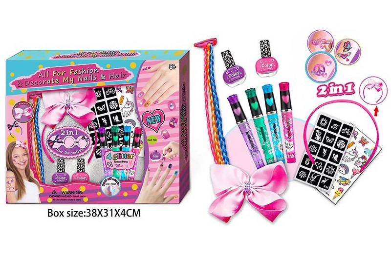 Косметика арт. L5293 (72шт/2)   лаки, наліпки, аксес для волосся та татуажу короб. 38*31*4