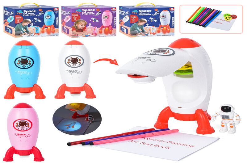 Проектор 68818-28-38 (24шт) 22см,фломастери 10шт,слайди, світло,фігурка, на бат-ці,3 кольори, в кор-