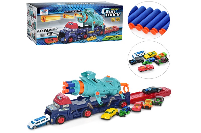 Трейлер K179A10 (12шт) трейлер 30см, машинки 8шт (7см), стріляє м'якими кулями 10шт, в кор-ці, 31-13