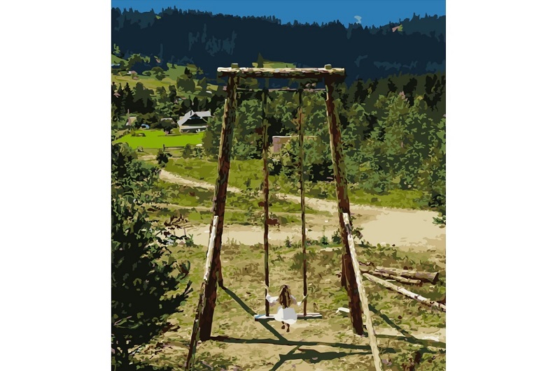 Картина по номерах Гойдалка в Карпатах Strateg розміром 40х50 см (GS514)