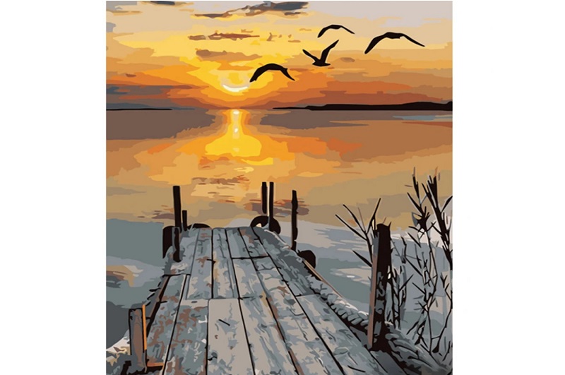 Картина по номерах Захід сонця на озері Strateg розміром 40х50 см (GS575)