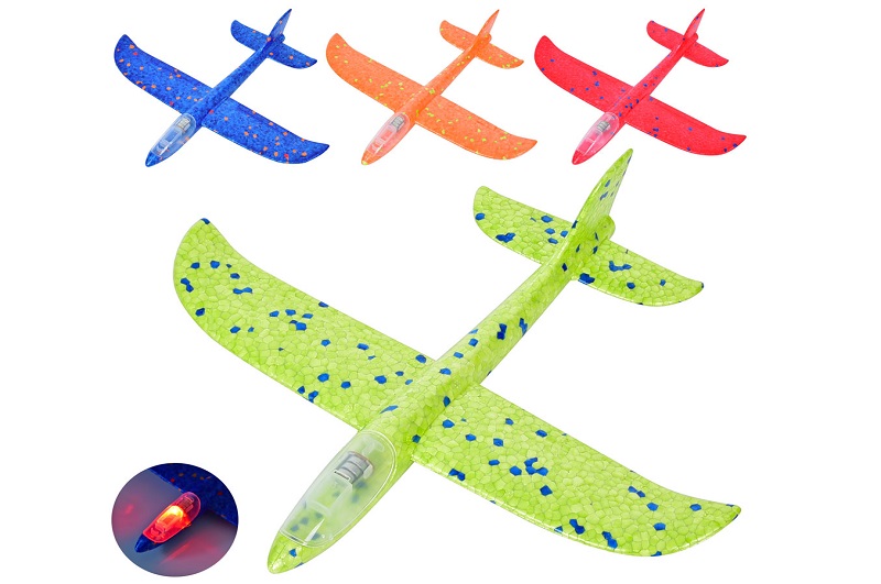 Літак 22-1 (200шт) 22,5см, світло, 4 кольори, на бат-ці (табл), пінопласт,в пакеті, 28,5-11-3см