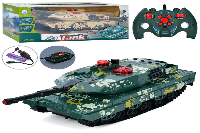 Танк JT643 (8шт) Р/К, 2,4G, 30см, світло, звук, башта рухається, 2 кольори, на акум., USB-зарядне, в