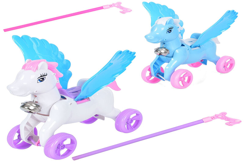 Каталка 32310C (72шт) конячка 27см, на палиці (45см), махає крилами, 2 кольори, в кульку, 30-30-10см