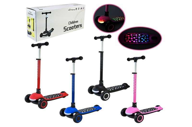 Самокат 3-х колесний арт. SC9026 (6шт)  складний зі світлом,колеса PU LED підсвітка, муз, 3 кольори
