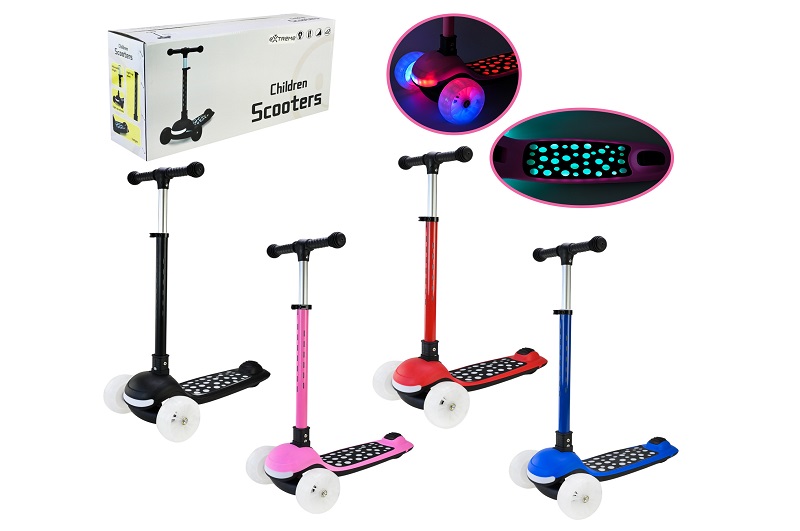 Самокат 3-х колесний арт. SC9027 (6шт)  складний зі світлом,колеса PU LED підсвітка від батарейок, м