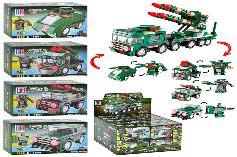 Конструктор 123-417/420 (240шт) військовий транспорт, від  43 дет, 20шт(4 вида) в дисплеї, 27-21,5-1