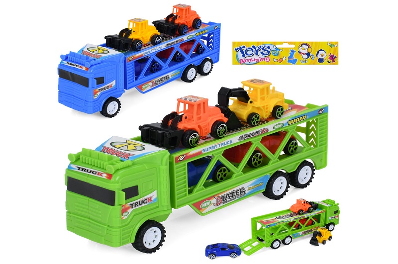 Трейлер 899-200 (54шт) інерція, 28см,будтехніка 2шт, машинка 2шт, мікс кольорів. у пакеті, 18-35-7см