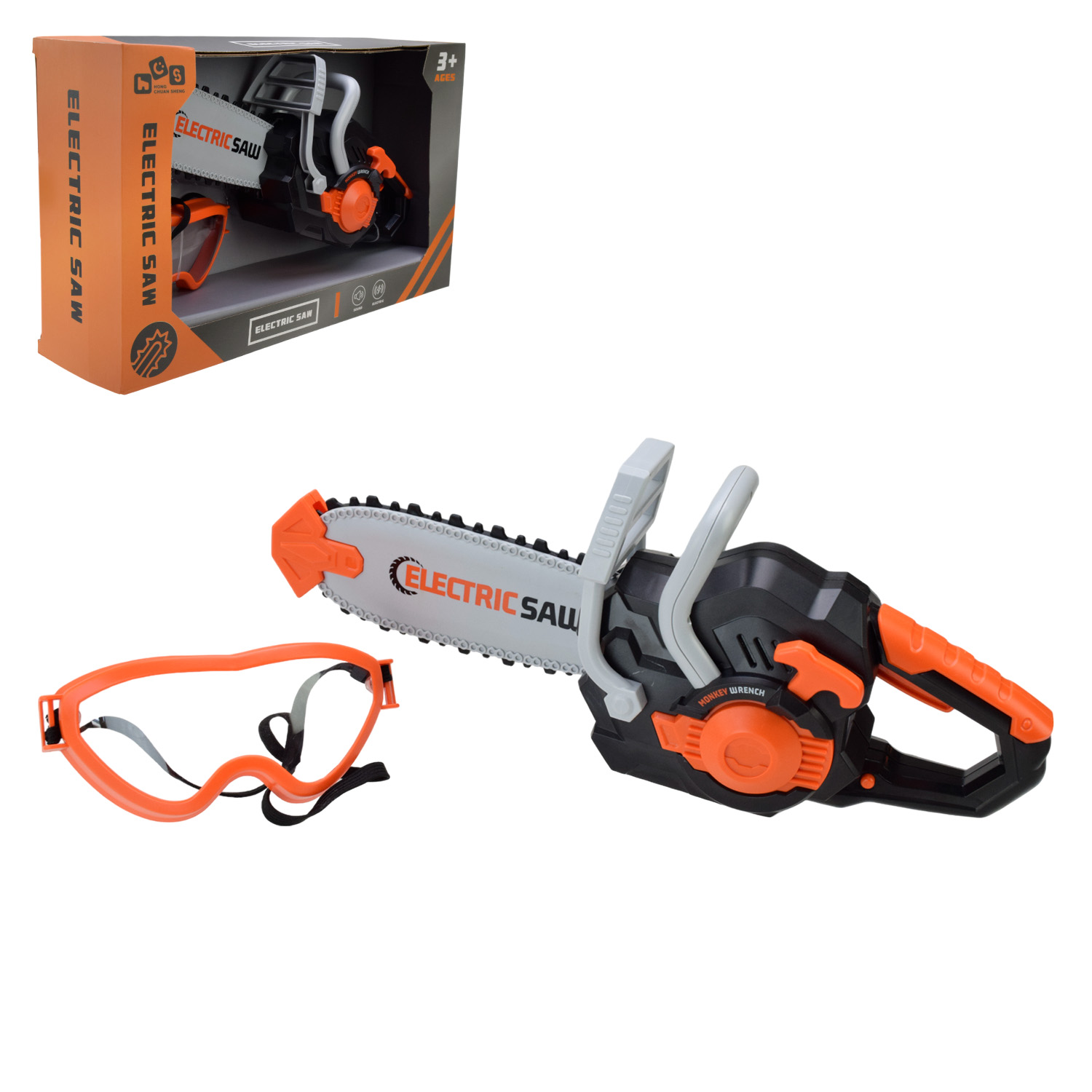 Бензопила 778-2 (12шт) 33см, звук, на бат-ці, окуляри, в кор-ці, 34-20,5-9см