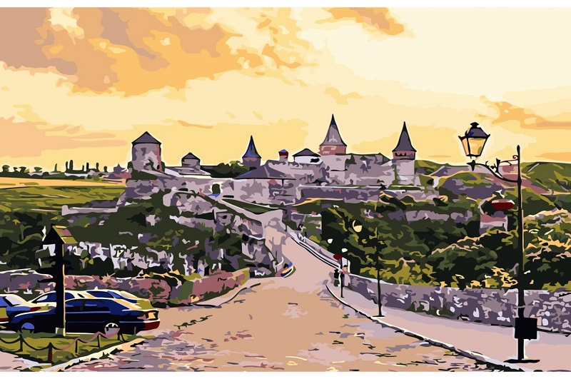 Картина по номерах Каменець-Подільський замок при заході сонця  розміром 30х40 см (SS-6585)