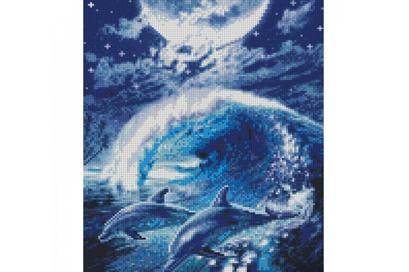 Алмазна картина Дельфіни в океані Strateg розміром 30х40 см (KB043)