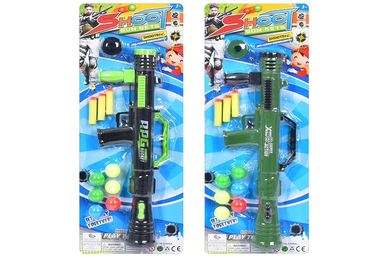 Автомат помповий 353-22-23 (60шт)40см,стріляє м'якими кулями присосками 3шт,кулі кульки 6шт,2 кольор