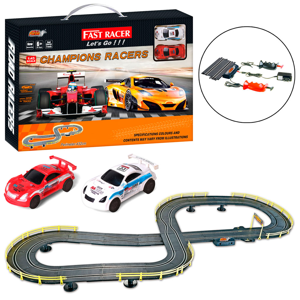 Трек 6611-B (8шт) д/к(на шнурі), 1:43, 432см, машинка 2шт, від мережі 220V, в кор-ці, 55,5-36-5,5см