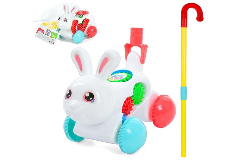 Каталка A0517 (36шт) кролик 20см, шестерні, на палиці 53см, в сітці, 22-16-18см