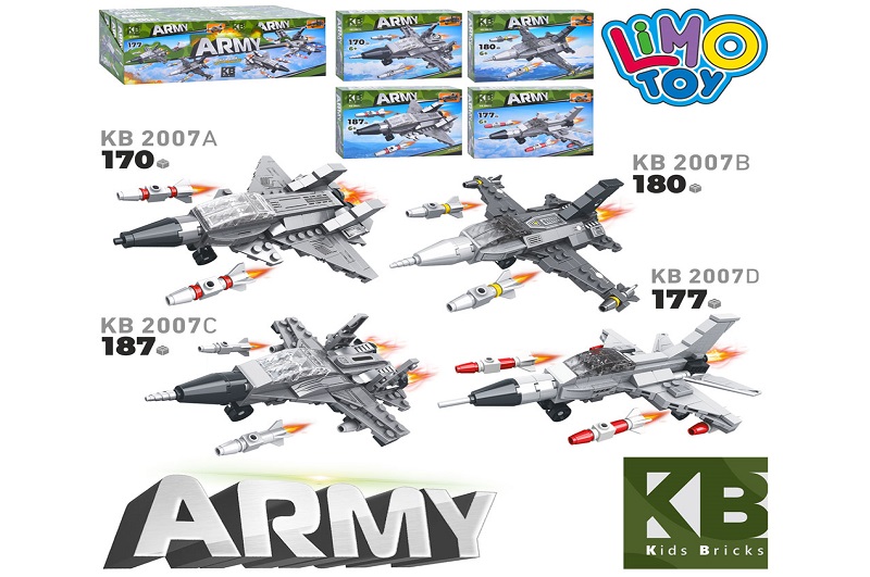 Конструктор KB 2007 (64шт) військові літаки, від 170 деталей, 4 види, 8шт.в дисплеї, 58-18-19см