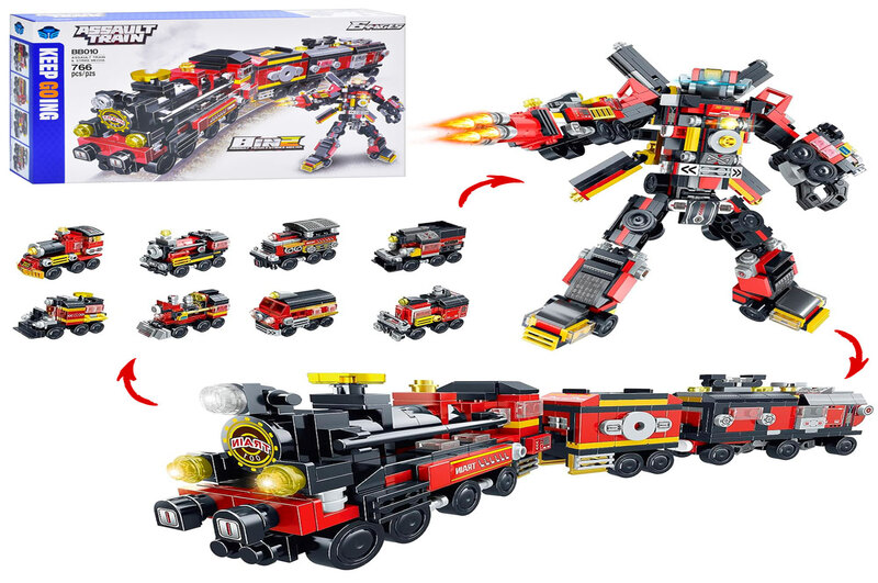 Конструктор BB010 (18шт) залізничний транспорт, 8в2 (робот-потяг), 766 деталей, в кор-ці, 42-27-6,5с