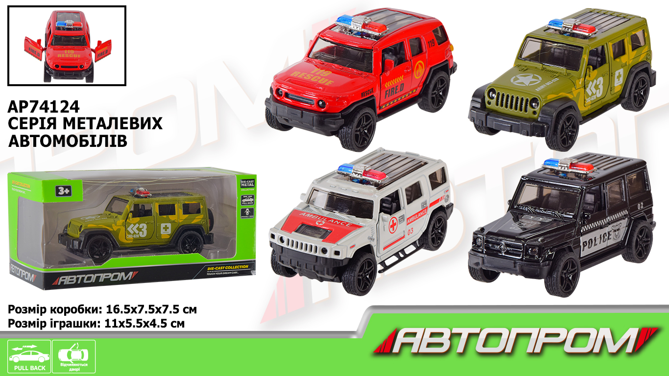Машина мет. АВТОПРОМ арт. AP74124 (48шт) 1:32,4 вида микс,відкр.двері,короб.16,5*7,5*7,5см